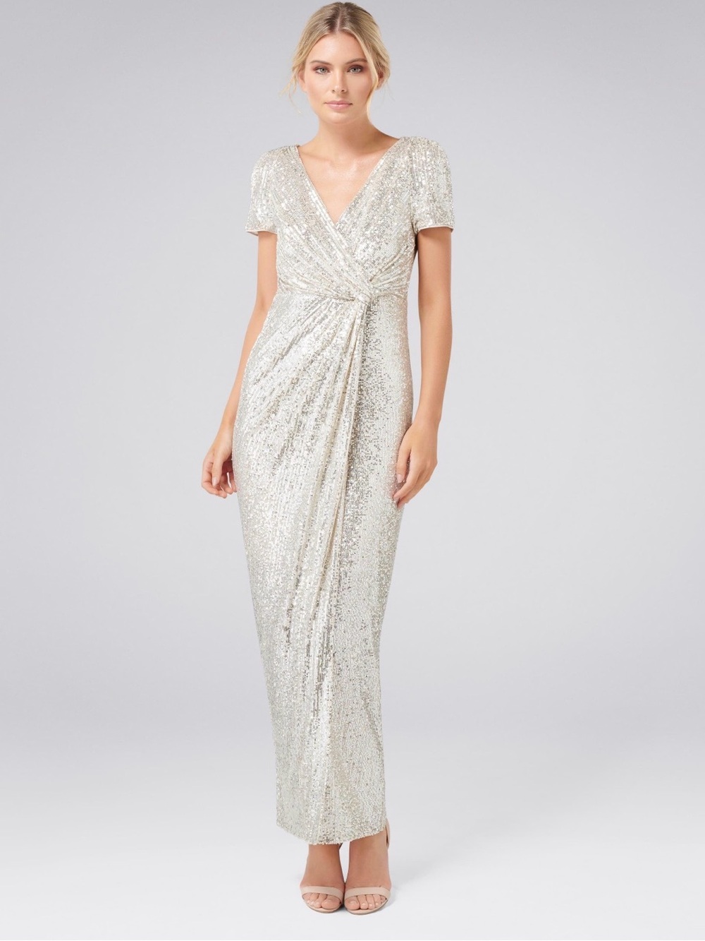 Forever New - Shea Sequin Drape Maxi Dress - Size 0